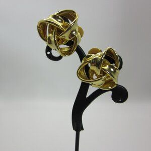 Erwin Pearl Vintage Earrings Gold Sateen Triangular Knots Clip On 60's Fashion